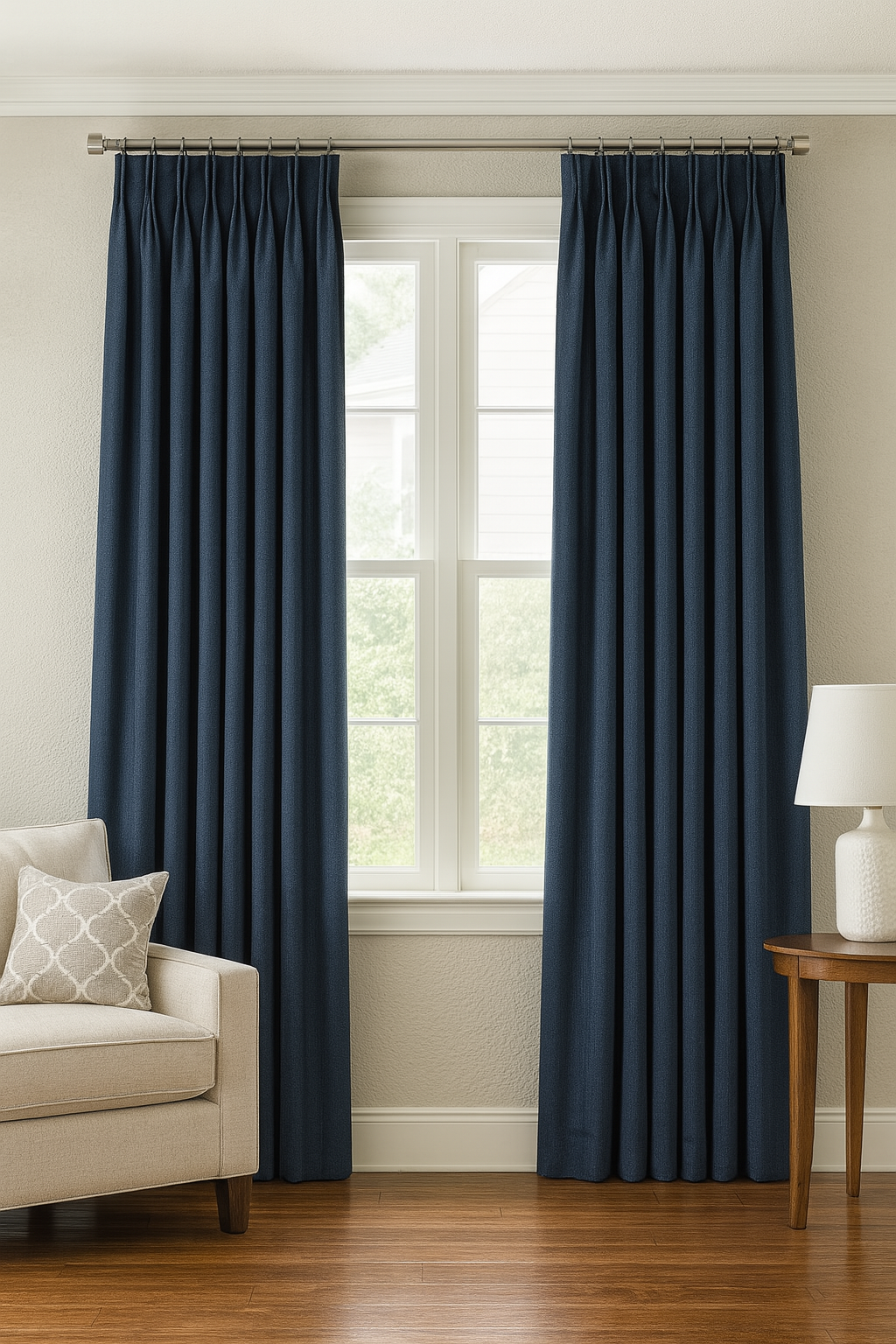 DuBois Collection Custom Pleated Drapes-Navy