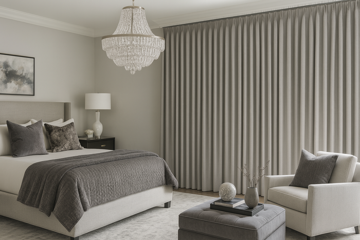DuBois Collection Blackout Linen Weave Pleated Drapery-Steel