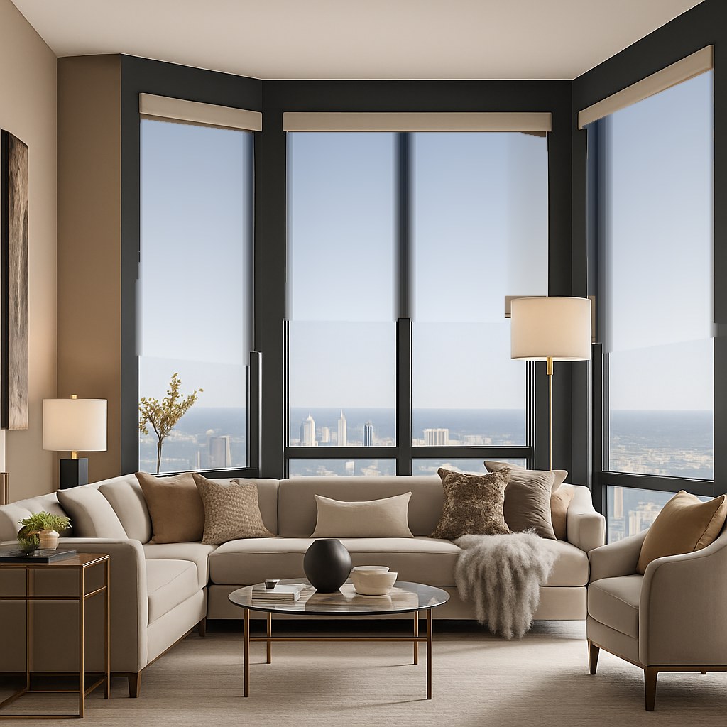 A made-to-measure blind fitted in a living room